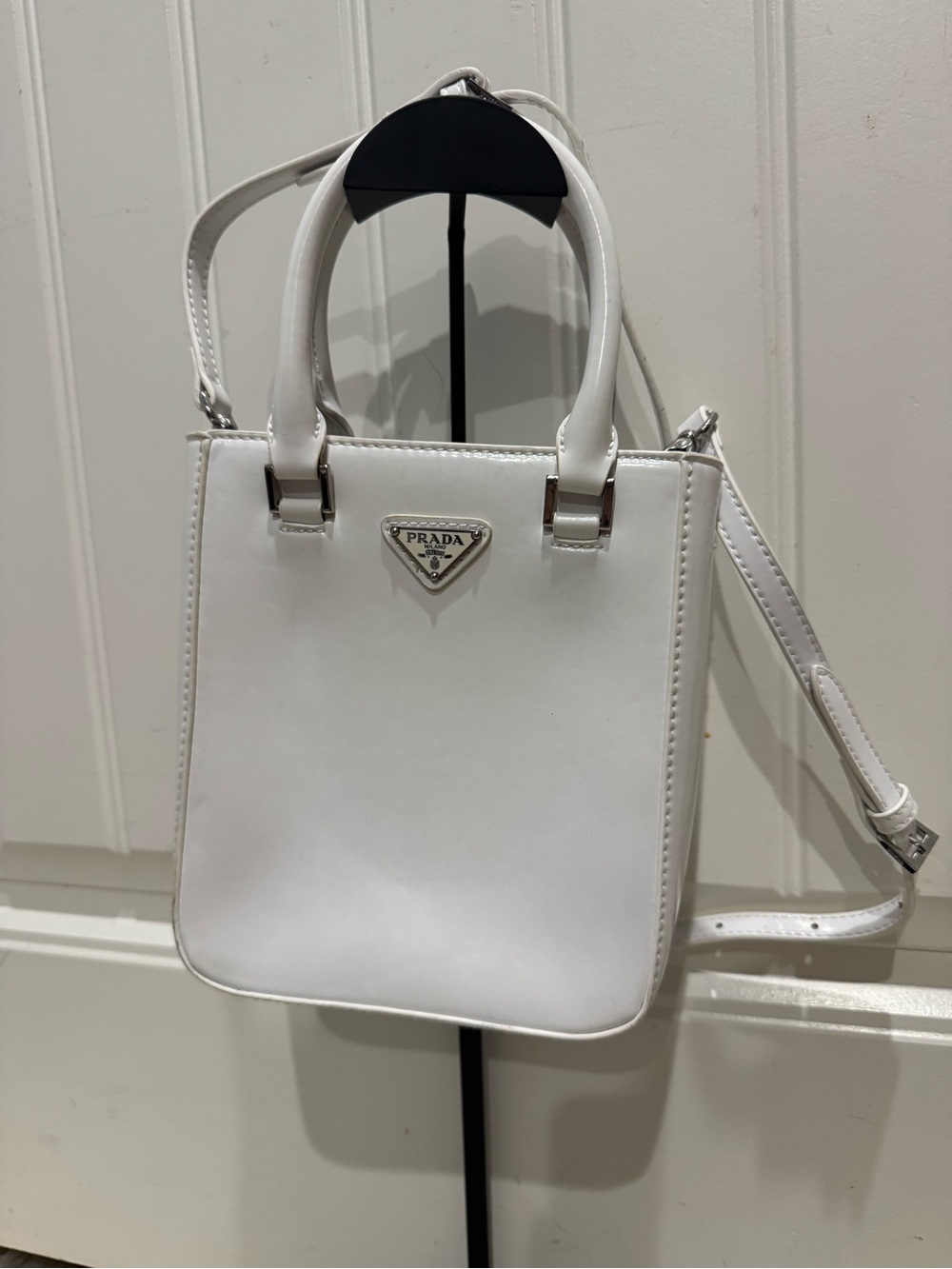 Prada White Mini Top-Handle Tote with Shoulder Strap